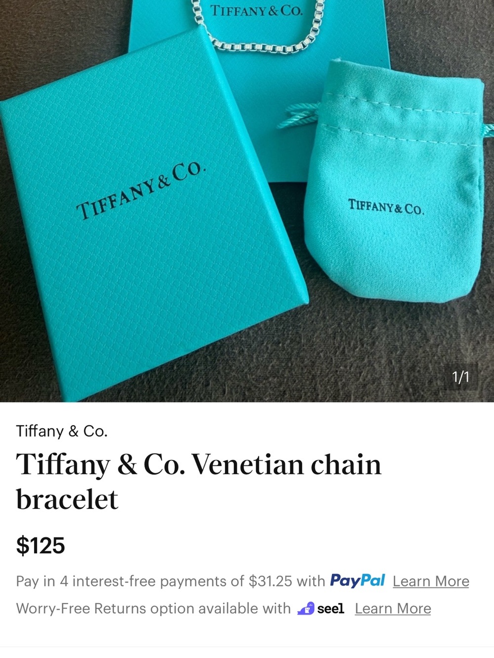 Tiffany & Co. Sterling Venetian Link Bracelet with Tiffany Blue Box